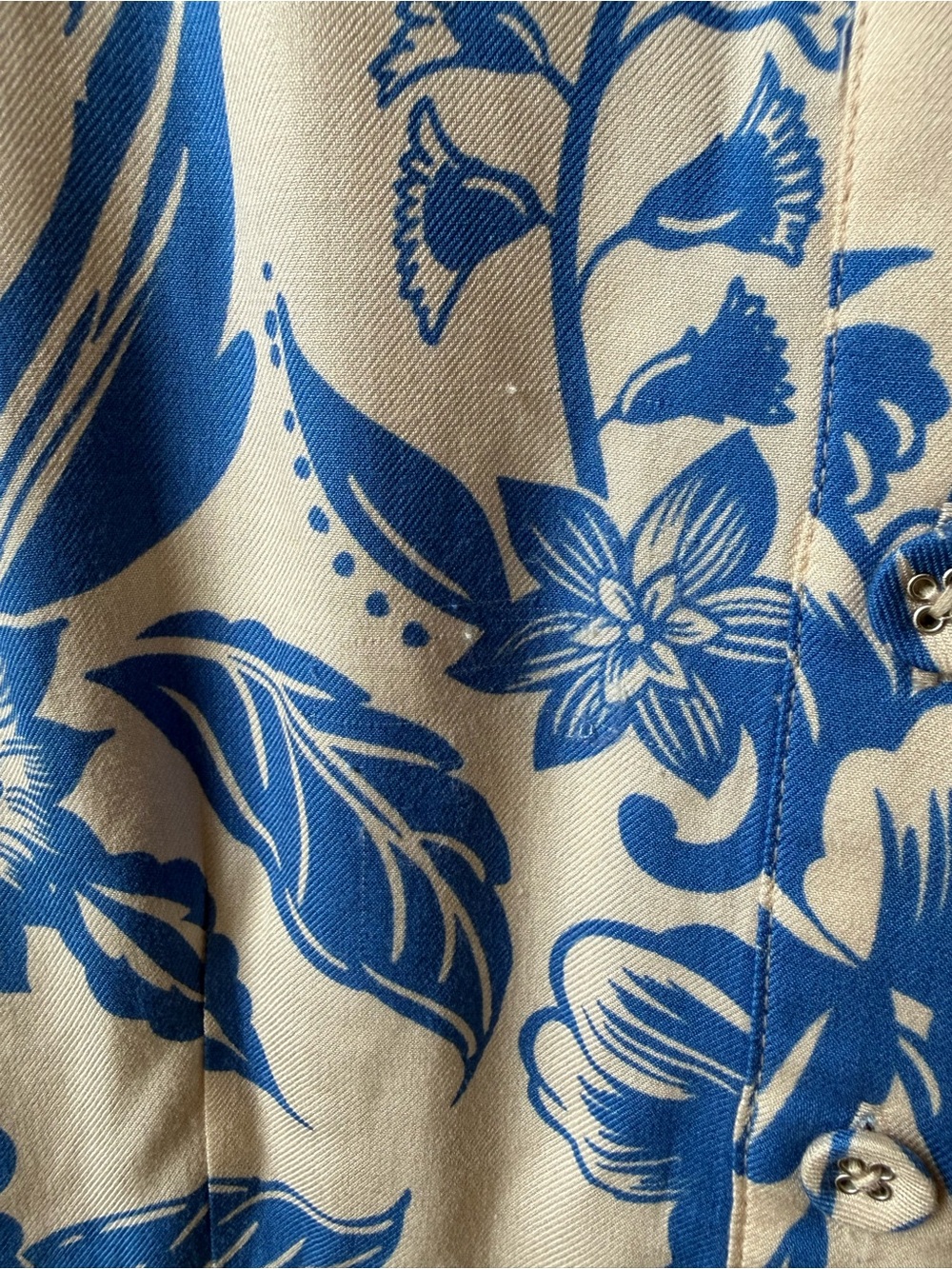 CAbi Blue Floral Button-Front Shirt Dress on Cream - Picture 4 of 8